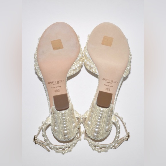 Jimmy Choo Sacaria 100 Ivory White Pearls Peep Toe Block Heel 39.5 MSRP $2050 - Picture 7 of 12